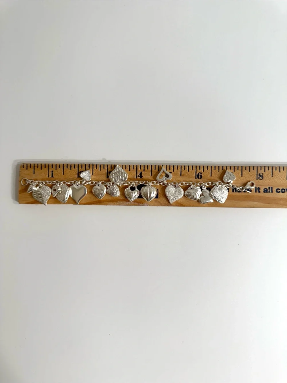 Vintage JCM (Jacmel) Mauritius 925 sterling silver 17-heart charm bracelet